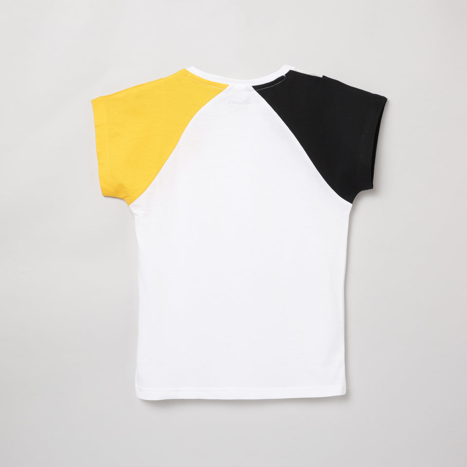 girls black & yellow round neck t-shirt