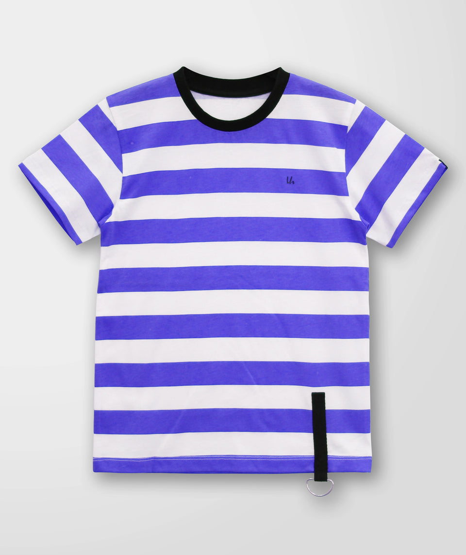 girls purple & white striped round neck t-shirt