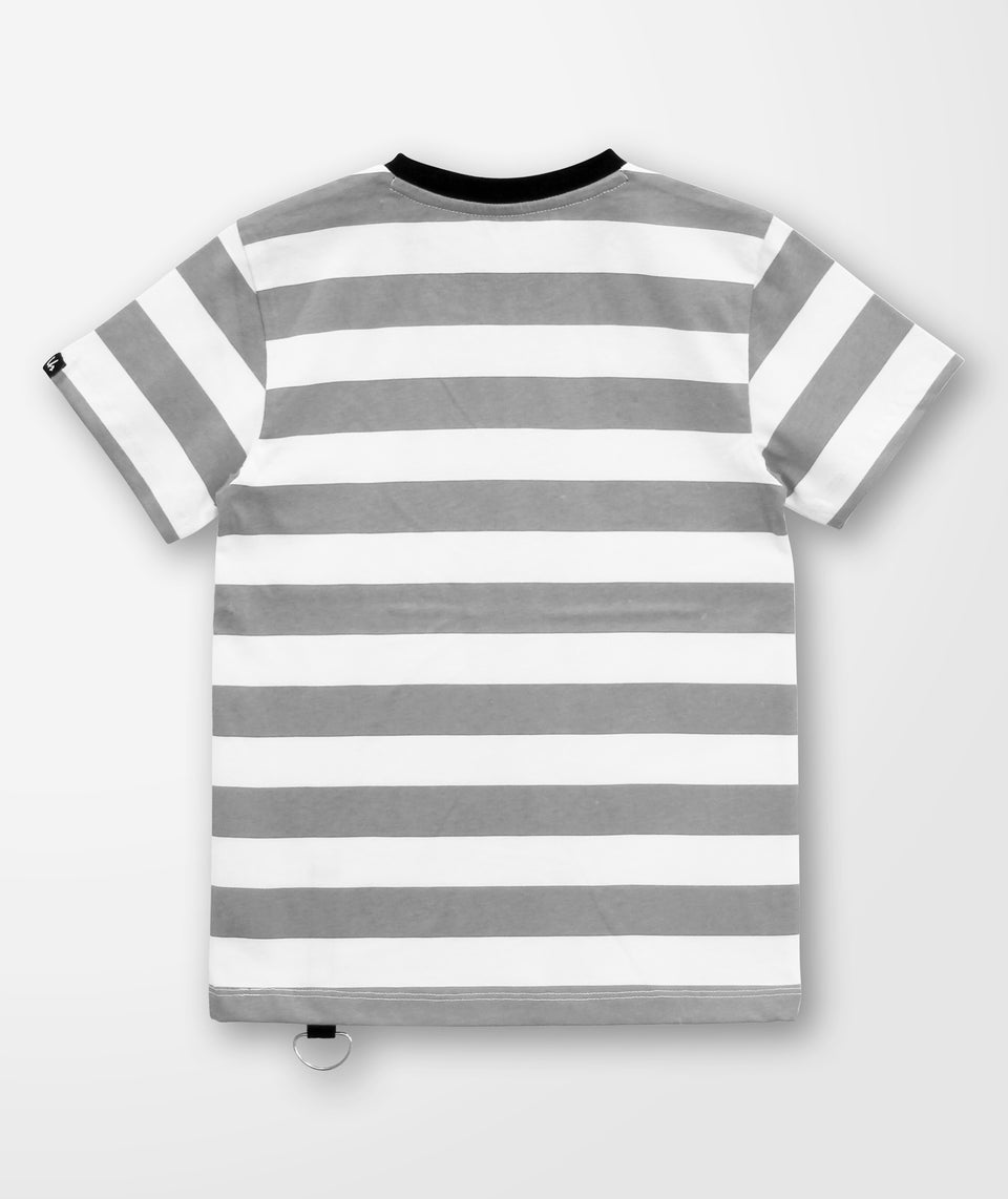 girls grey & white striped round neck t-shirt