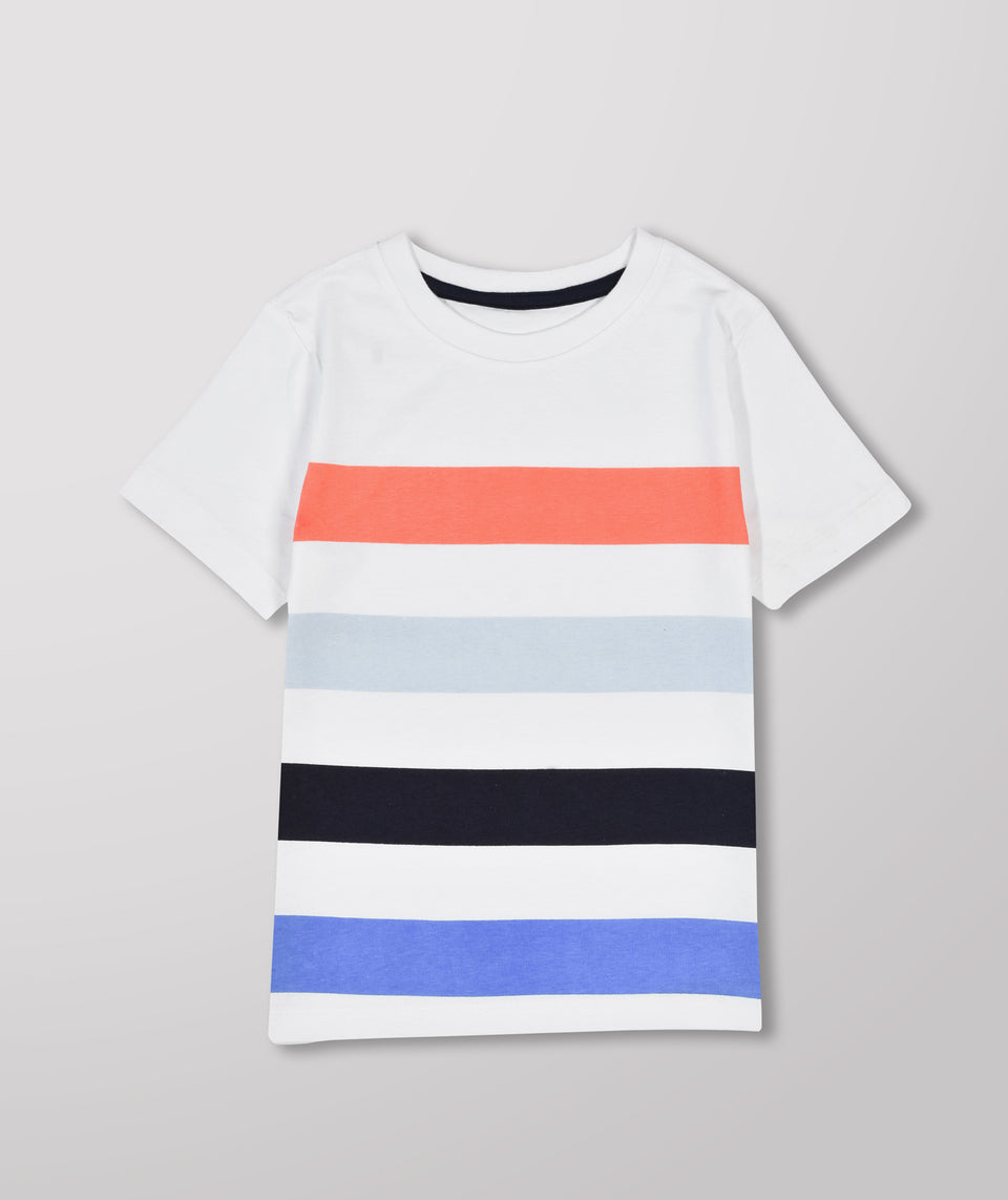 girls white multi striped round neck t-shirt