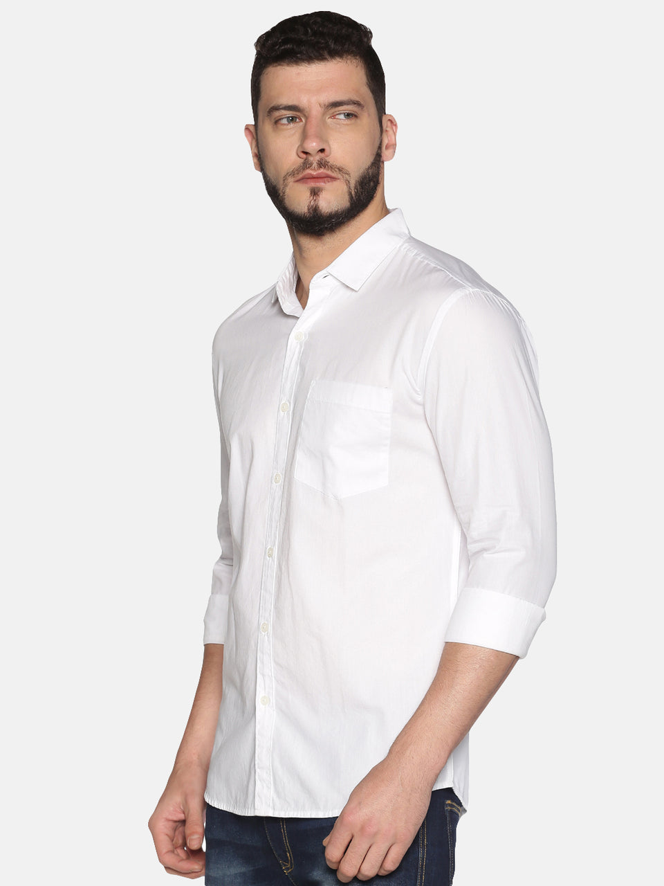 Men White Plain Solid Pure Cotton Regular Fit Full Sleeve Formal Shirt