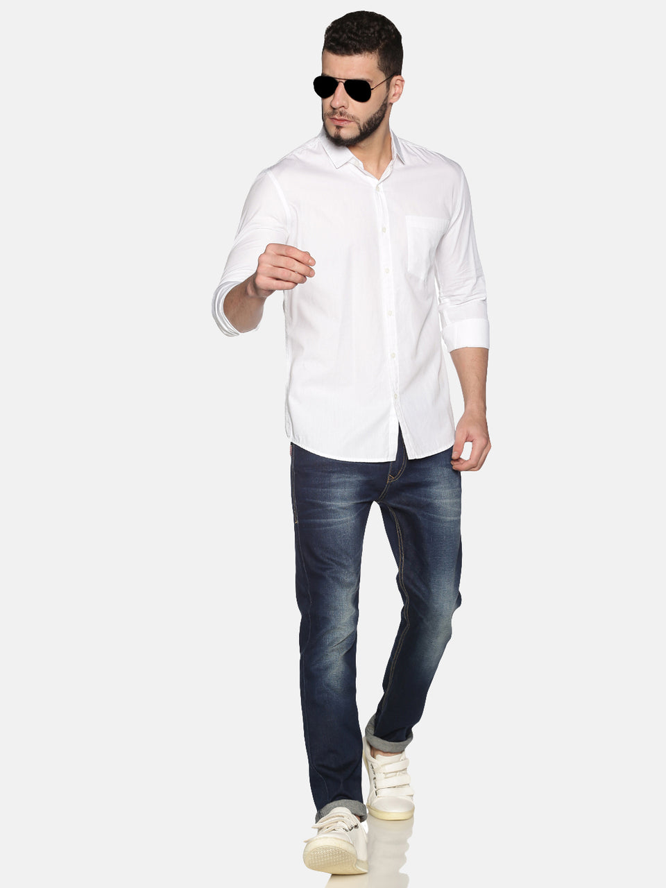 Men White Plain Solid Pure Cotton Regular Fit Full Sleeve Formal Shirt