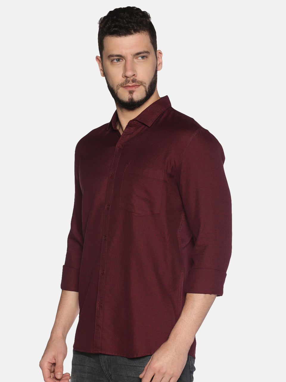 Men Maroon Plain Solid Pure Cotton Regular Fit Full Sleeve Formal & Casual Shirt