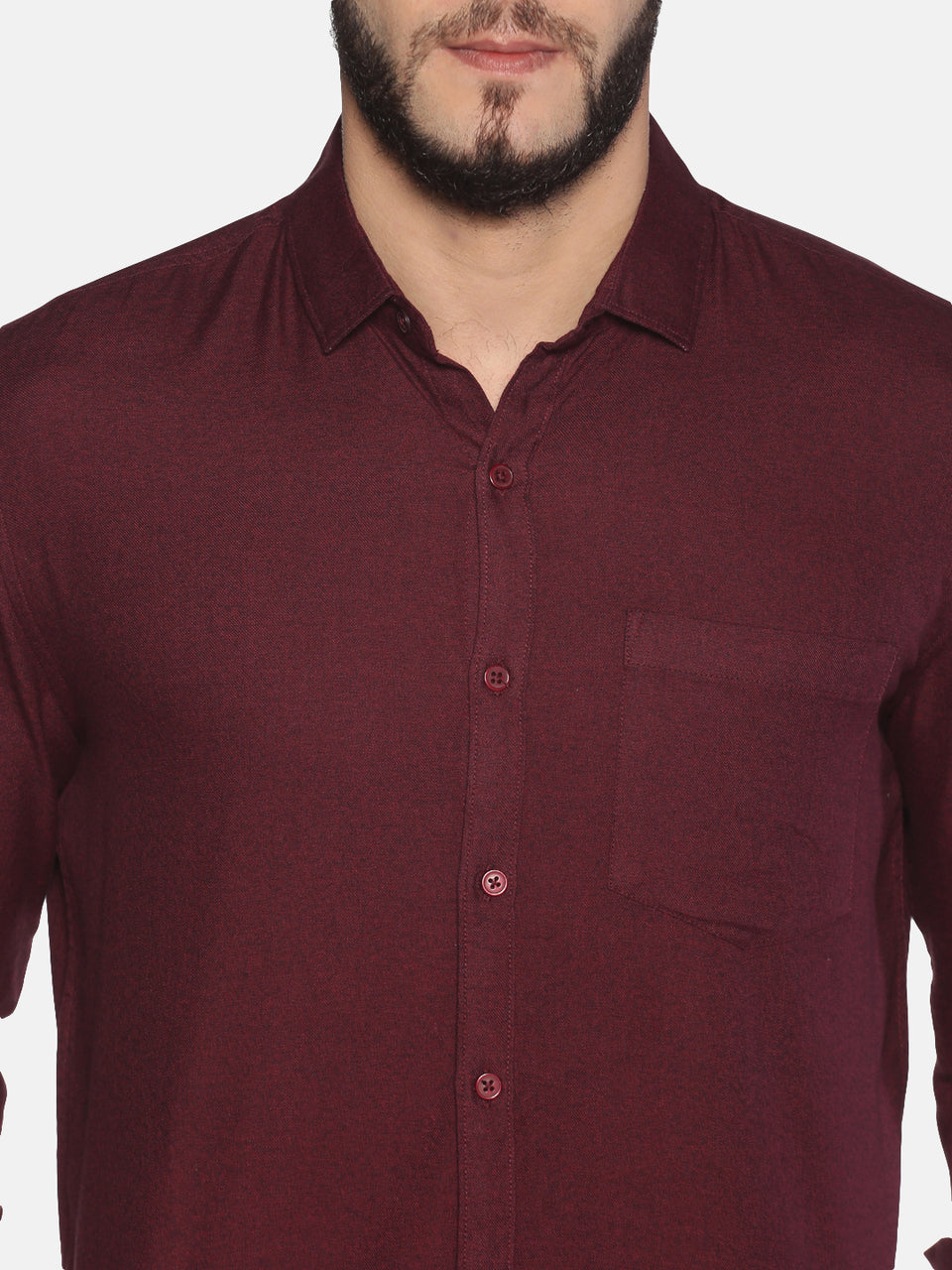 Men Maroon Plain Solid Pure Cotton Regular Fit Full Sleeve Formal & Casual Shirt
