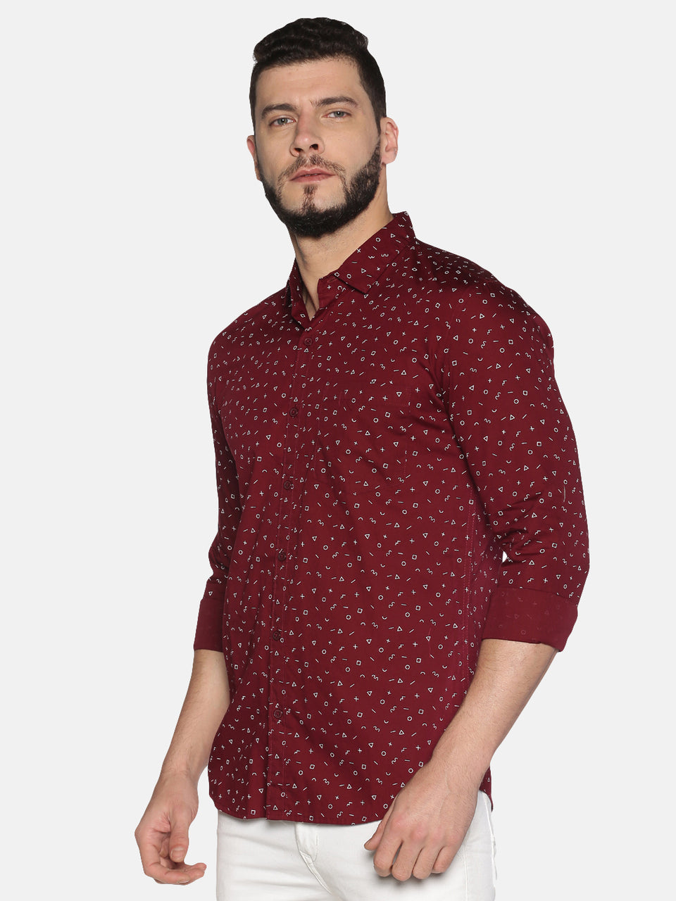 Men Maroon & White Printed Pure Cotton Regular Fit Full Sleeve Formal & Casual Shirt