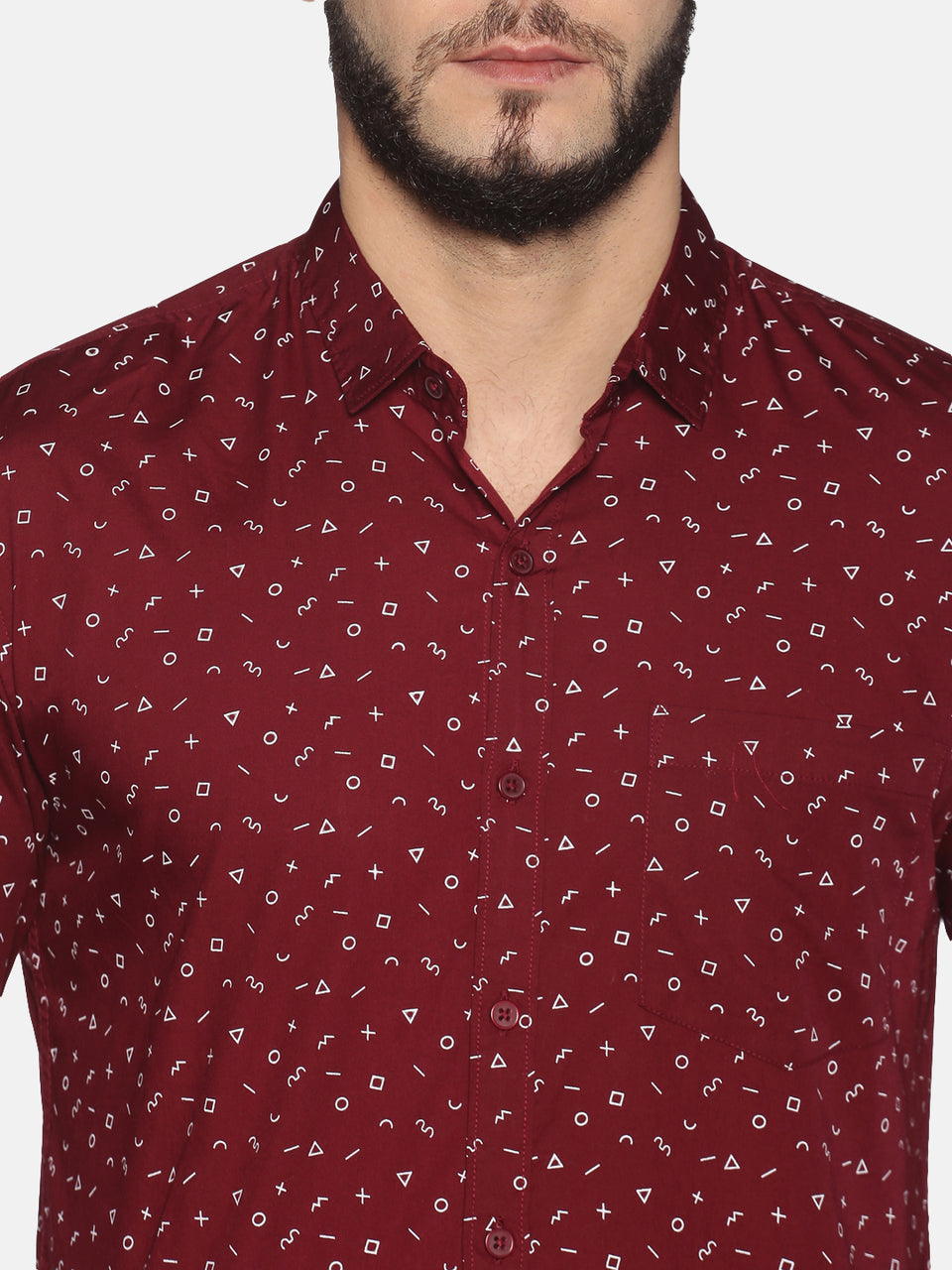 Men Maroon & White Printed Pure Cotton Regular Fit Full Sleeve Formal & Casual Shirt