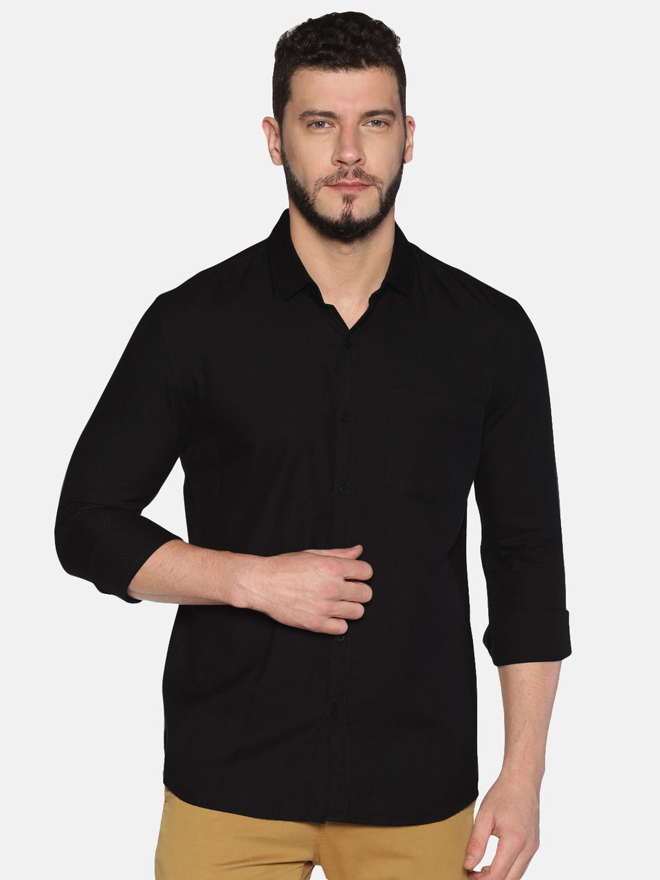 Men Black Solid Regular Shirt