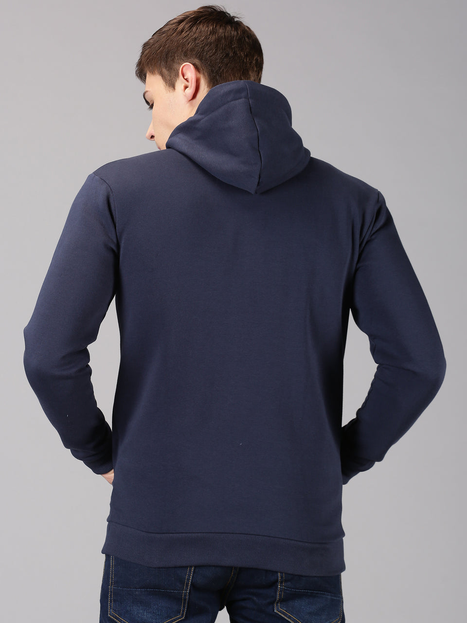 Men navy blue zip hooded sweatshirt
