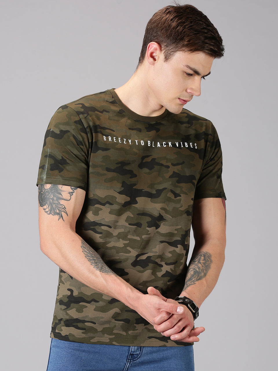 Men Camouflage Printed Crew Neck T-shirt