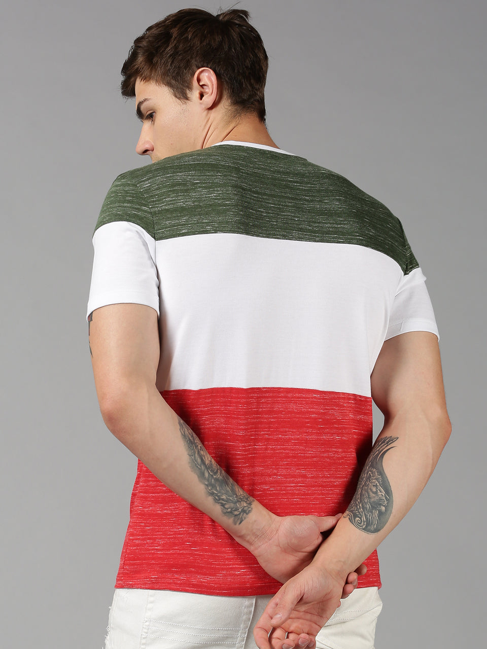 Men red & green cotton round neck t-shirt