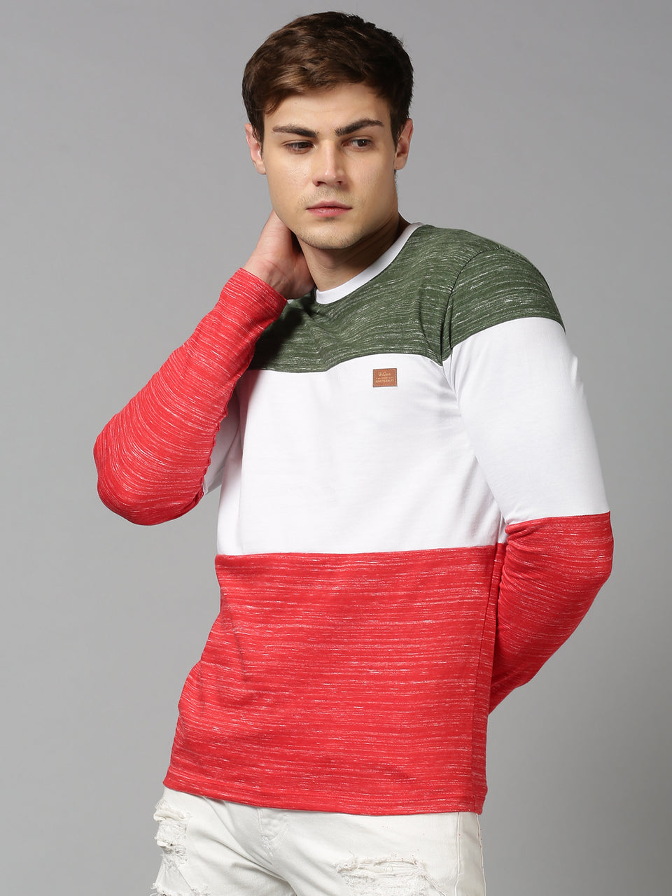 Men Multicolor Color Blocked Organic Cotton Long Sleeve Regular Fit Casual T-Shirt