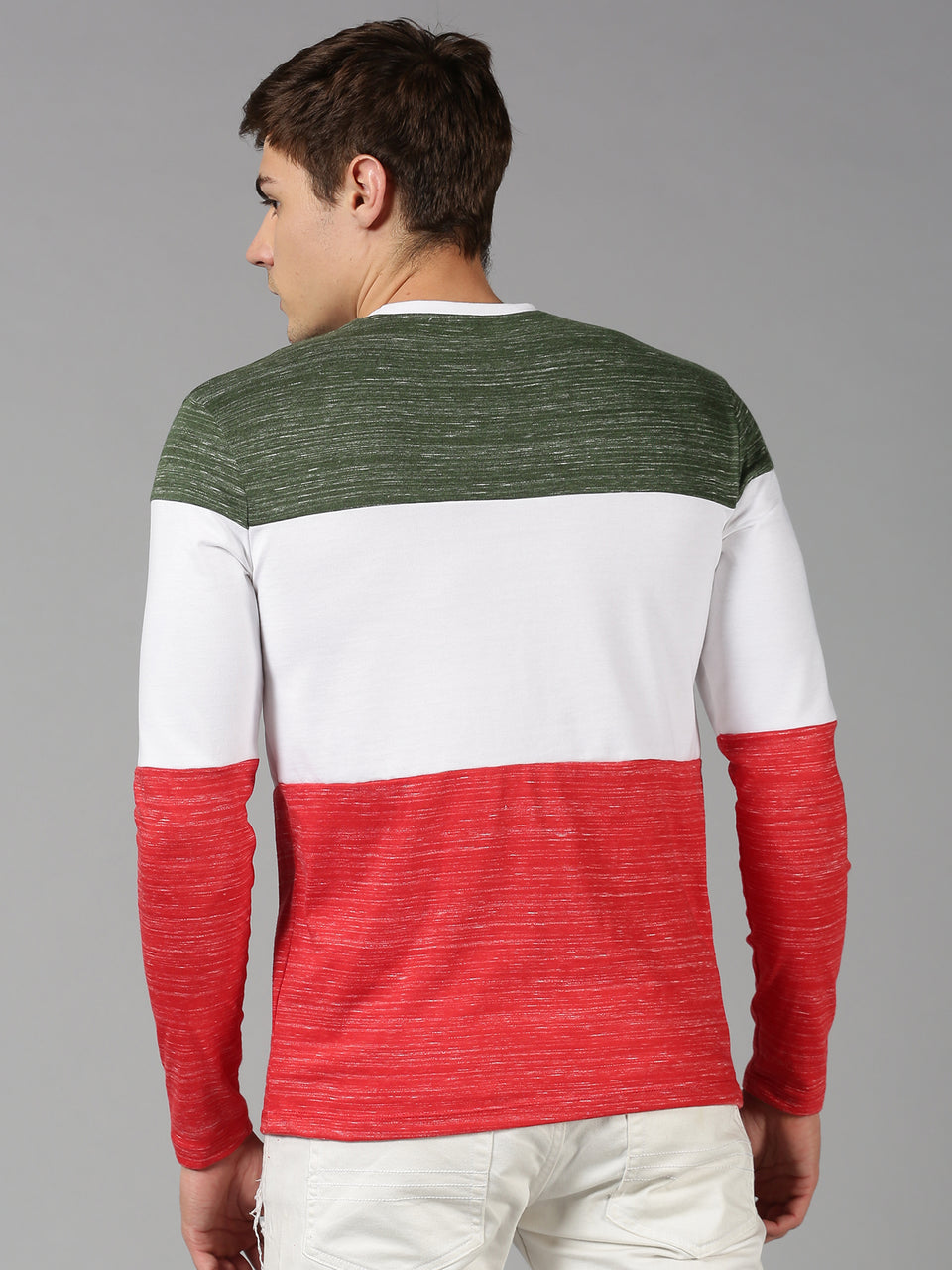 Men Multicolor Color Blocked Organic Cotton Long Sleeve Regular Fit Casual T-Shirt
