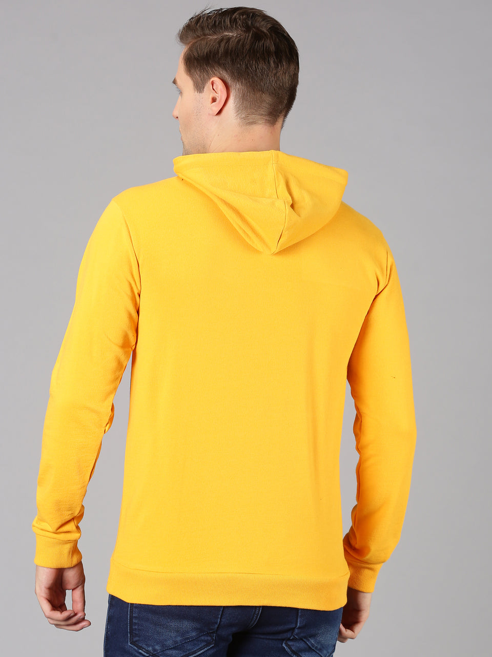 Men Yellow Black White Printed Hooded Neck Full Sleeve Casual Pullover Hoodies Sweatshirt
