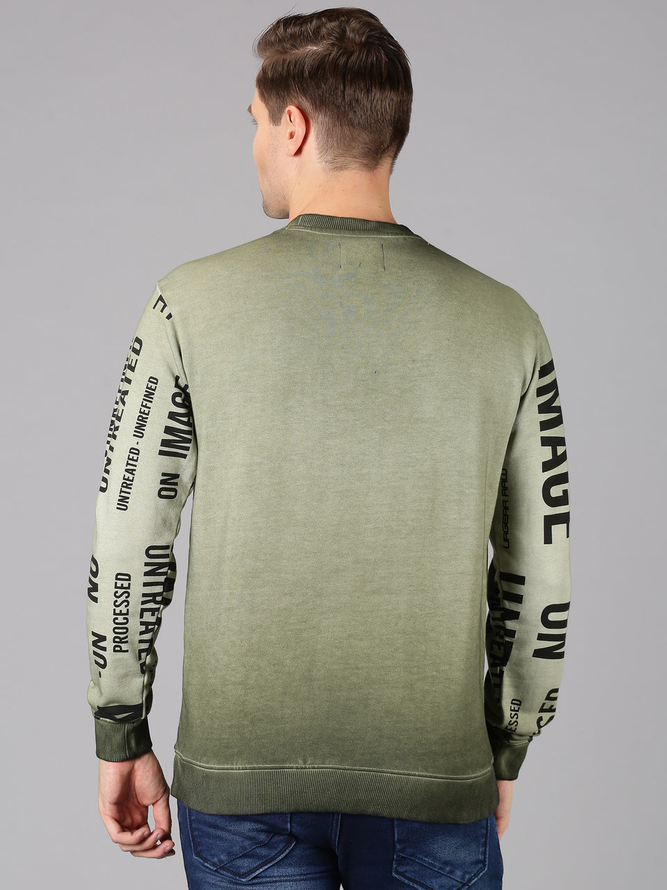 Men green printed crew neck pullover sweatshirt