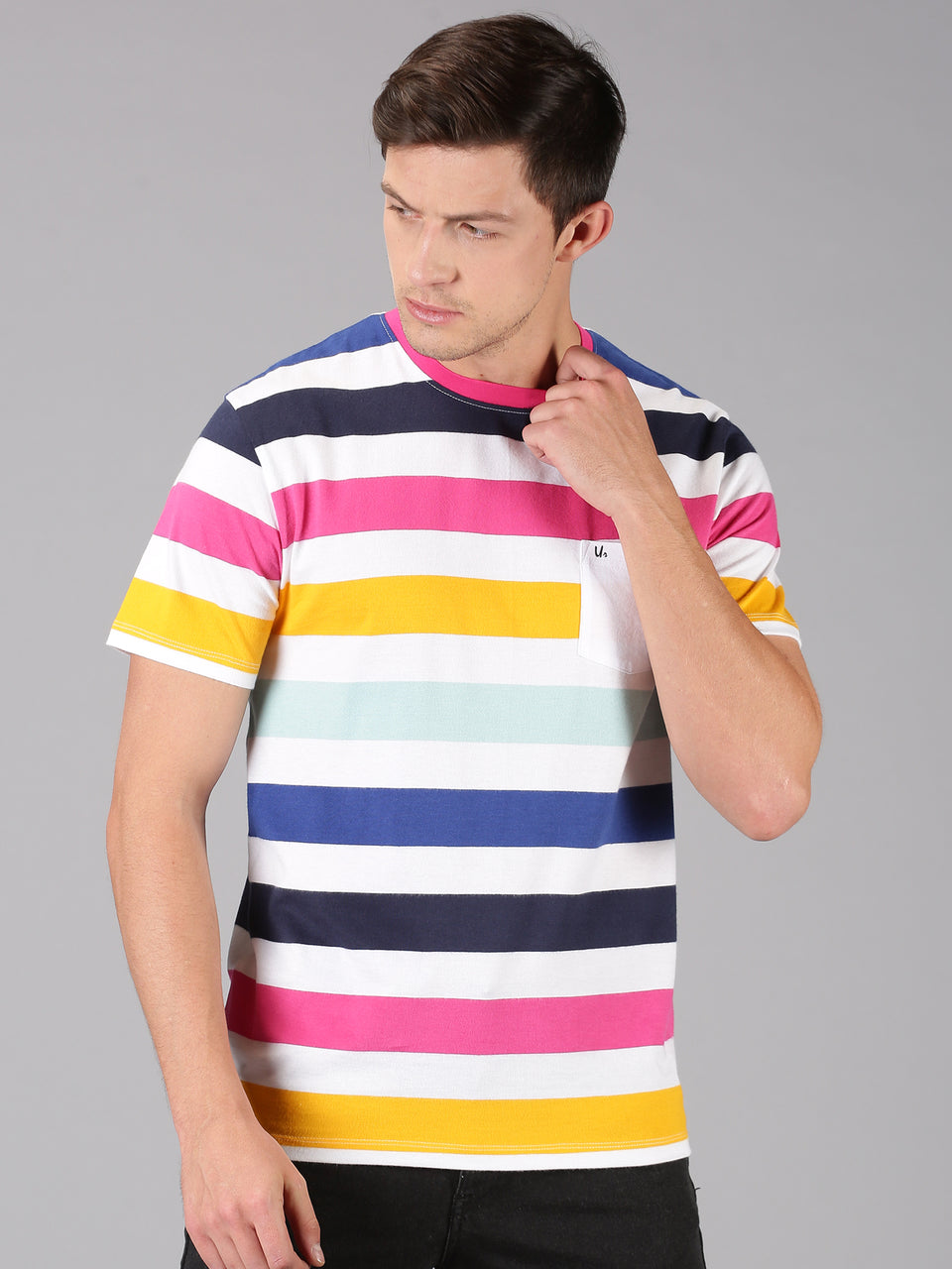 Men multi color striped half sleeve t-shirt