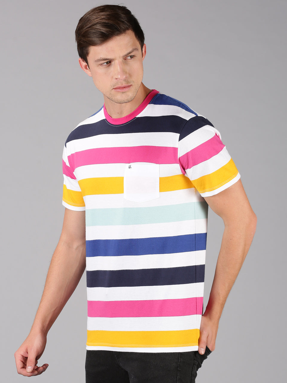 Men multi color striped half sleeve t-shirt