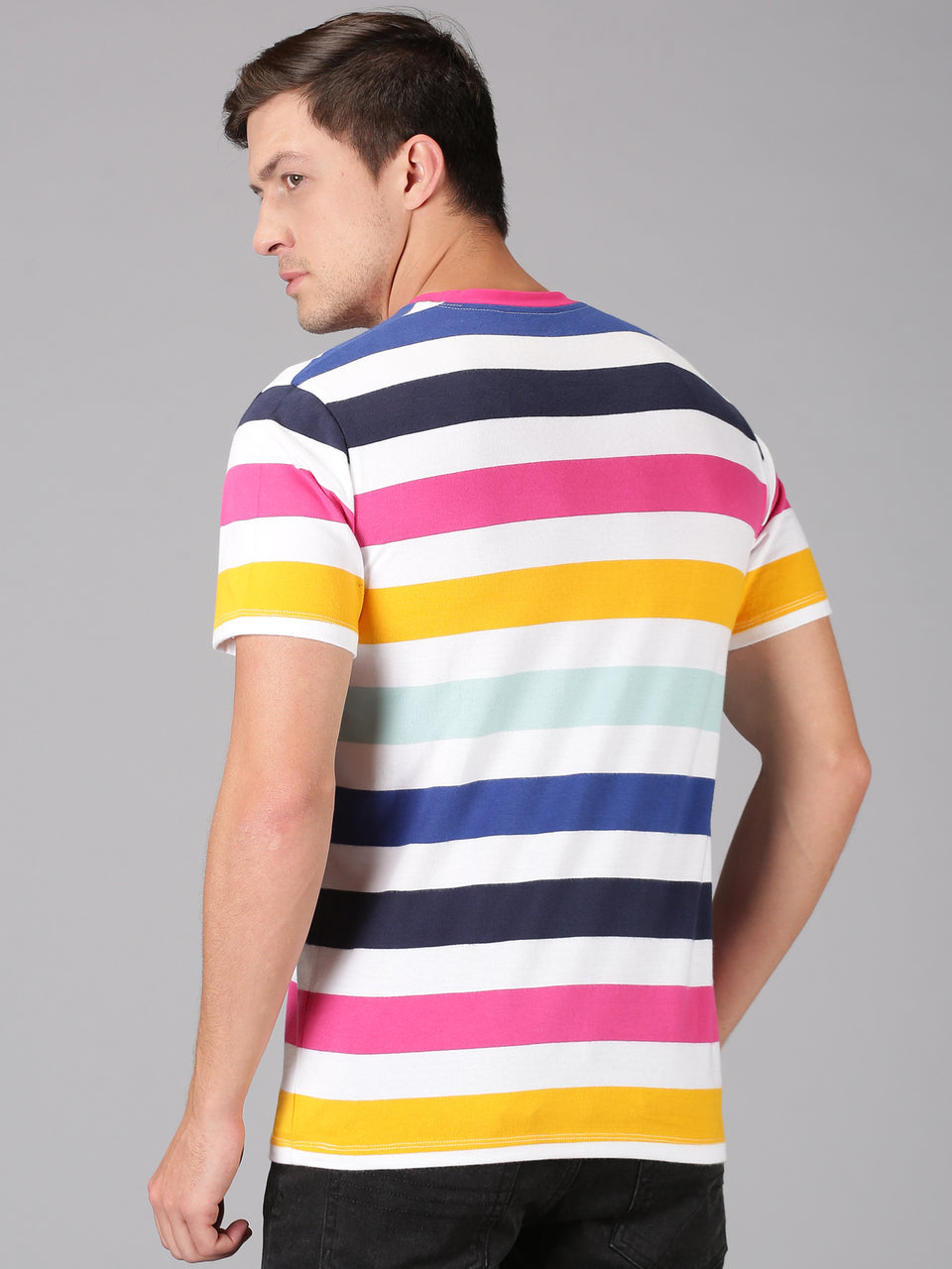 Men multi color striped half sleeve t-shirt