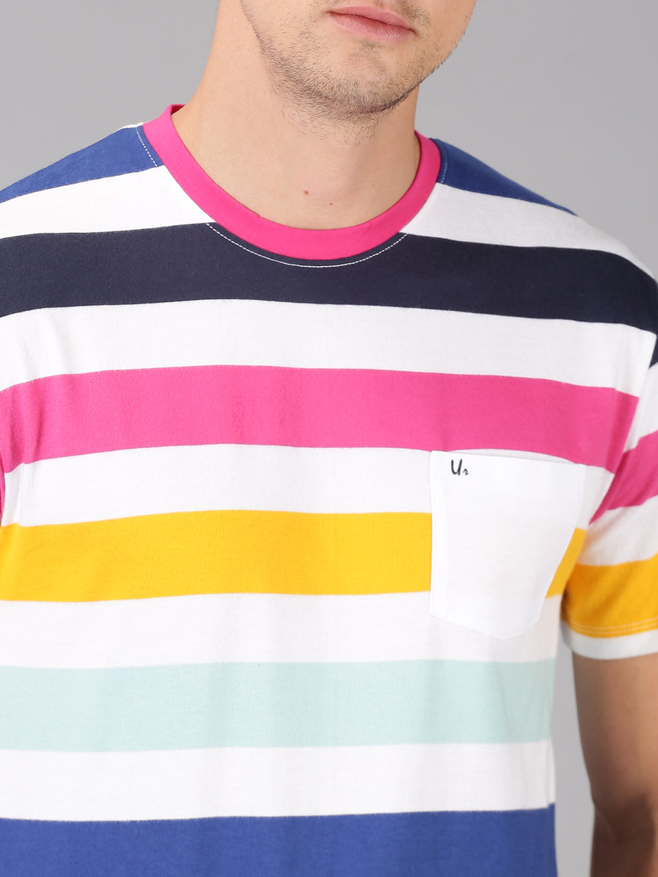 Men multi color striped half sleeve t-shirt