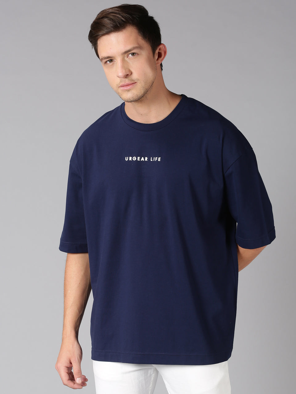 Men navy blue printed over sized t-shirt