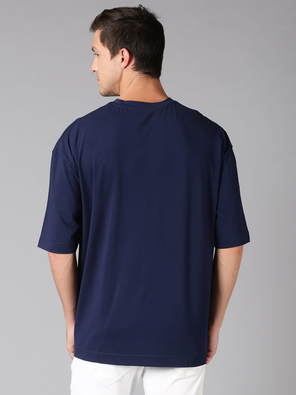 Men navy blue printed over sized t-shirt