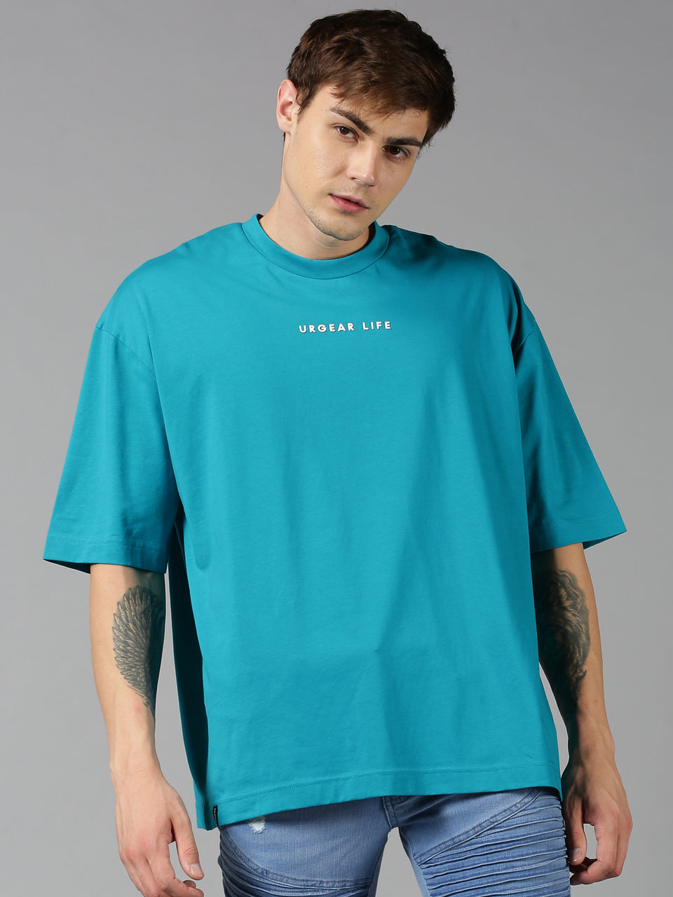 Men blue printed oversized t-shirt