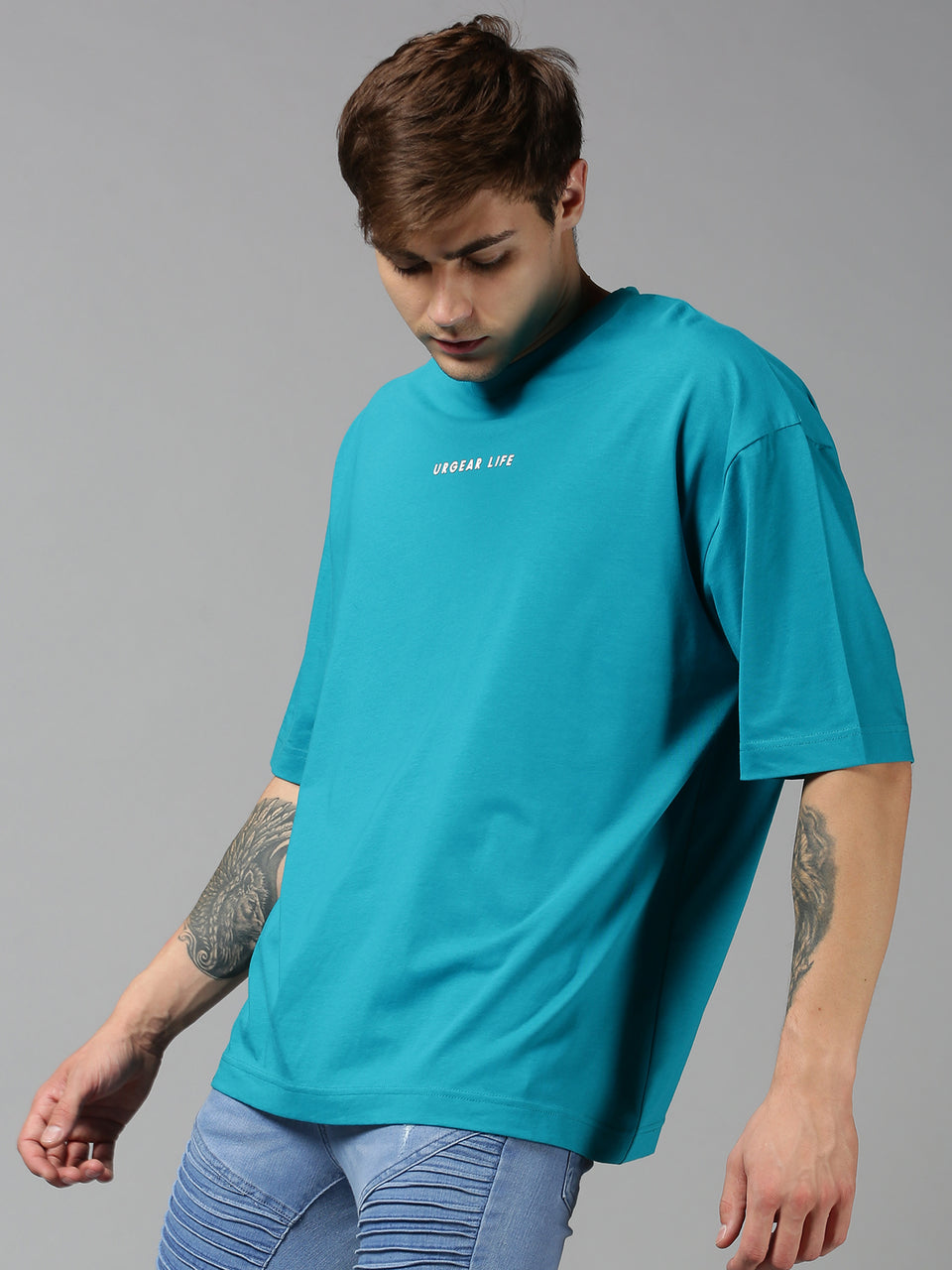 Men blue printed oversized t-shirt