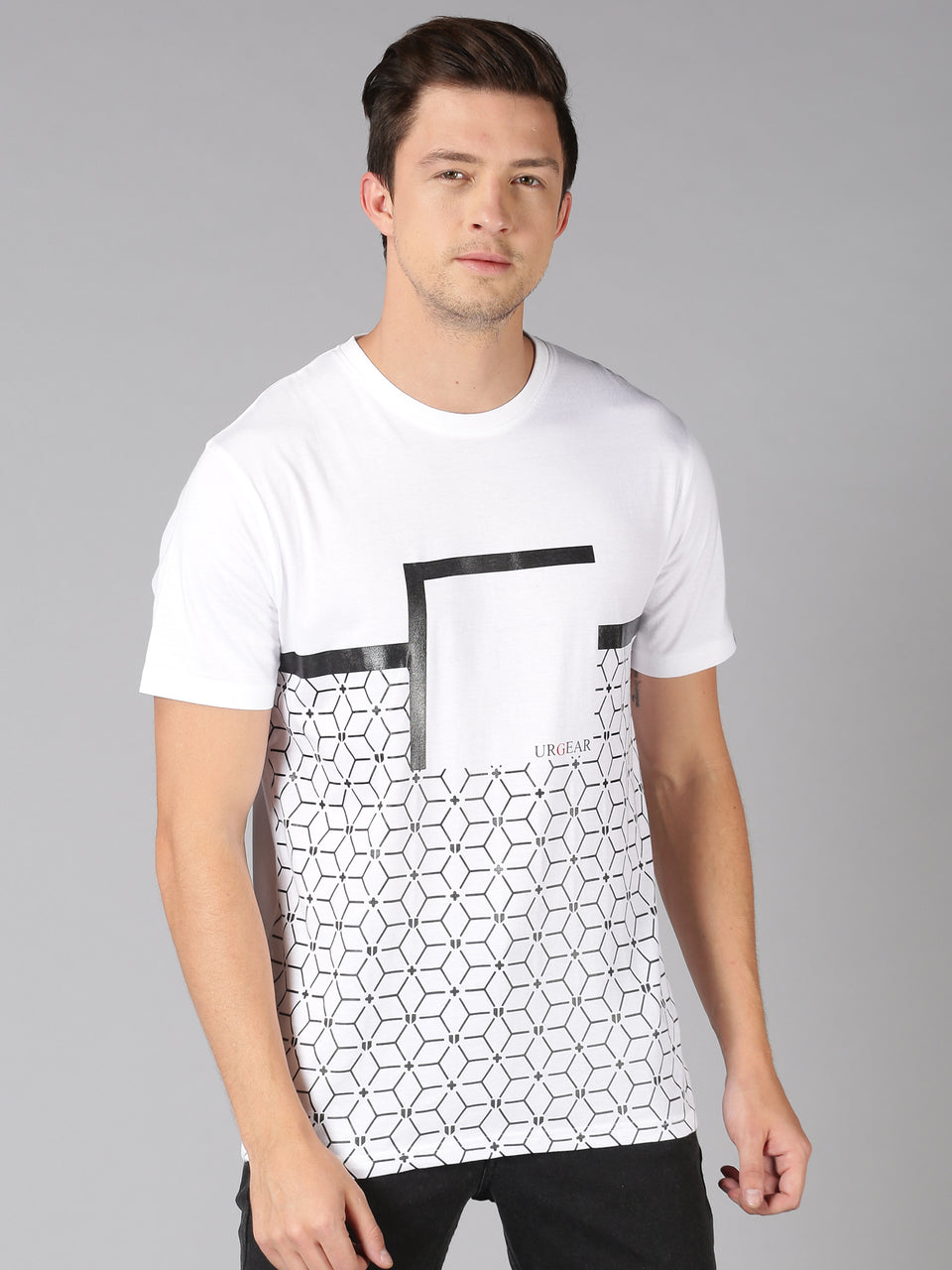 Men White Black Printed Round Neck Organic Cotton Half Sleeve Casual T-Shirt