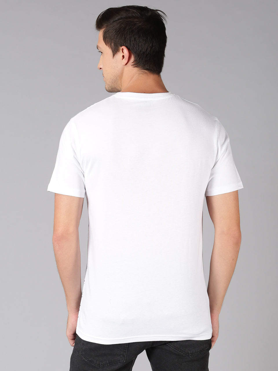 Men White Black Printed Round Neck Organic Cotton Half Sleeve Casual T-Shirt