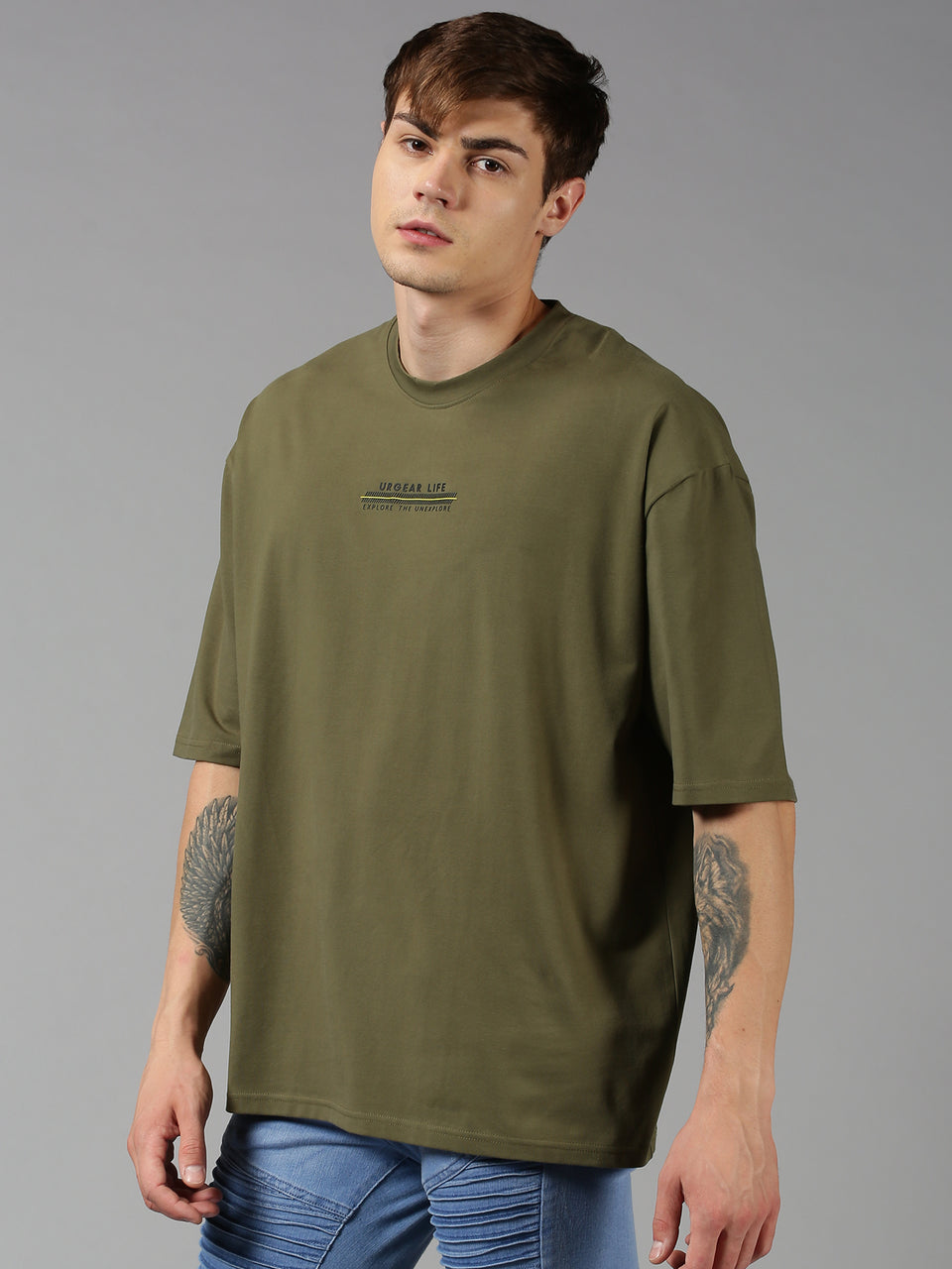 Men green printed oversized t-shirt