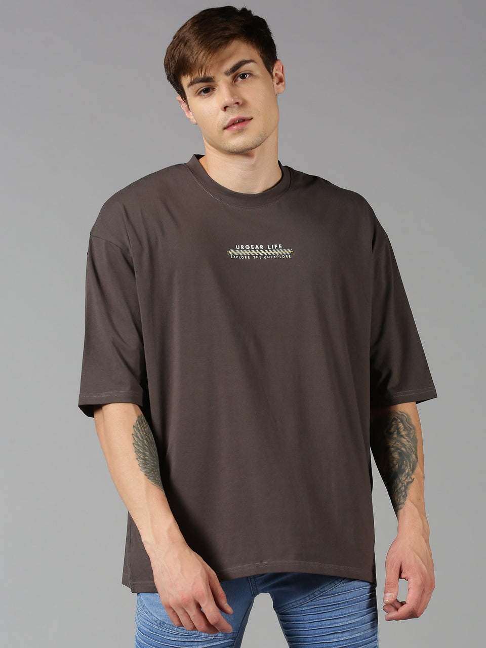 Men brown printed oversized t-shirt