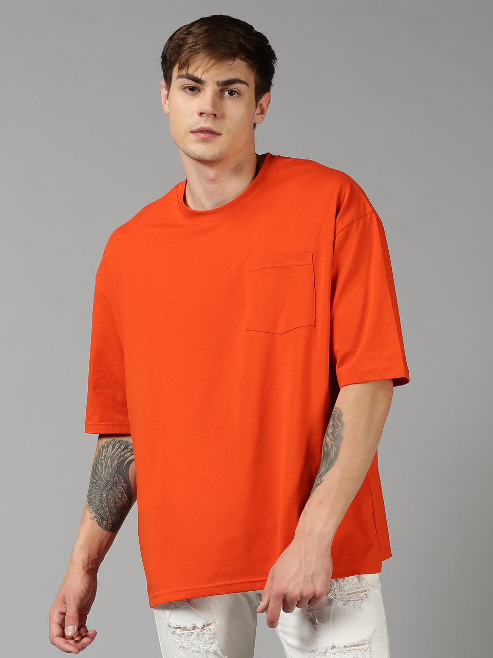 Men plain orange oversized t-shirt