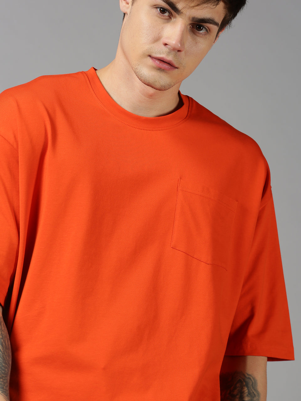 Men plain orange oversized t-shirt