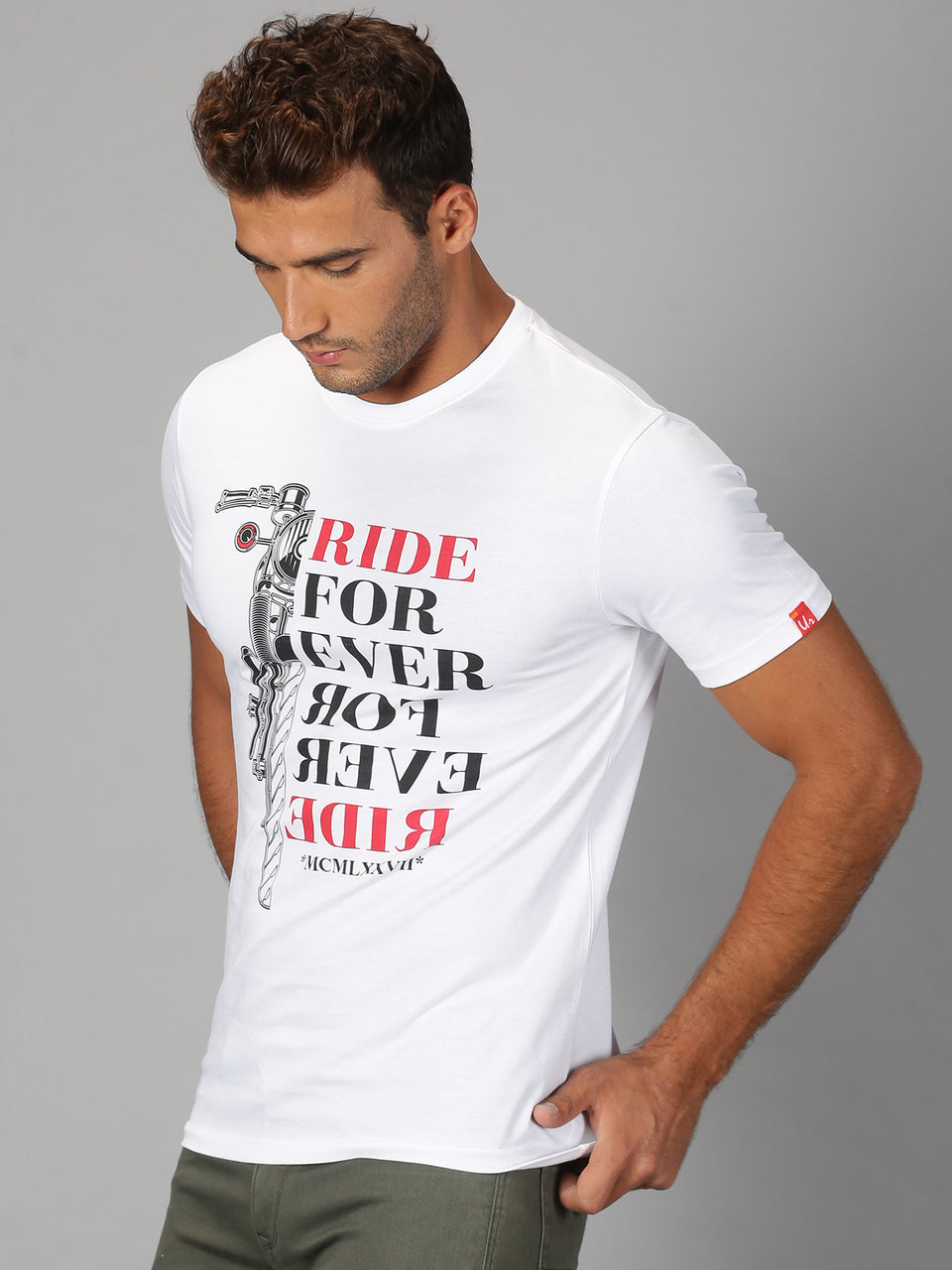 Men White Graphic Printed Typography Round Neck Organic Cotton Half Sleeve Casual T-Shirt