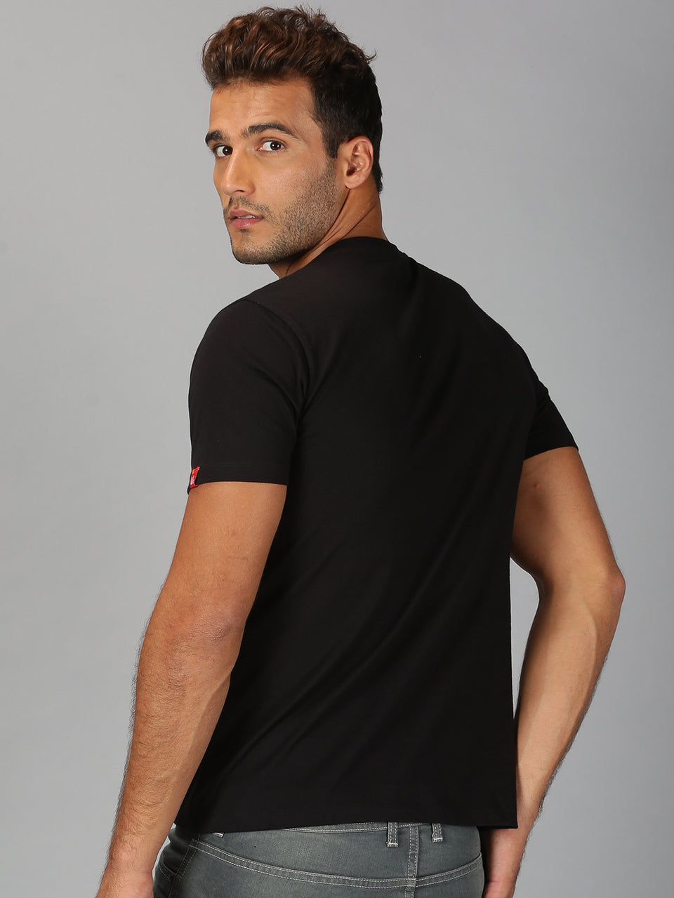 Men Black Printed Round Neck Pure Cotton Half Sleeve Regular Fit Casual T-Shirt