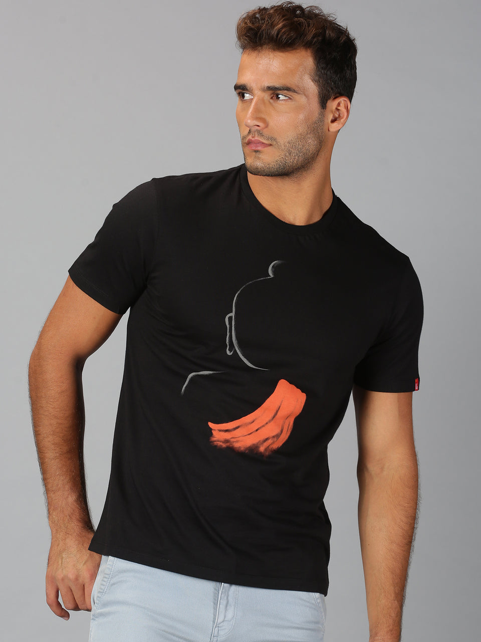 Men Black Graphic Printed Round Neck Organic Cotton Half Sleeve Casual T-Shirt