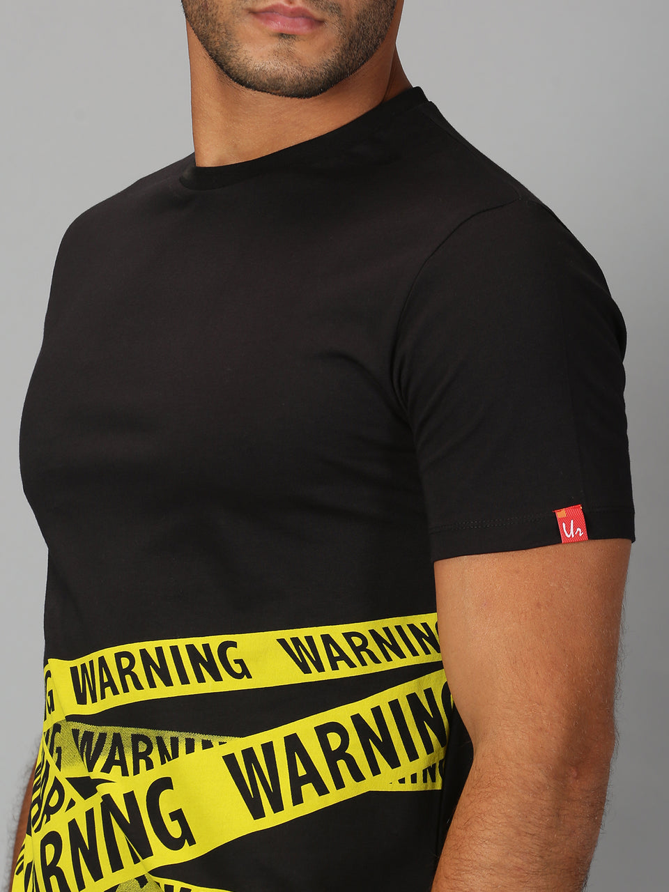 Men Black Yellow Trendy Typographic Striped Printed Round Neck Organic Pure Cotton Half Sleeve Regular Fit Casual T Shirt