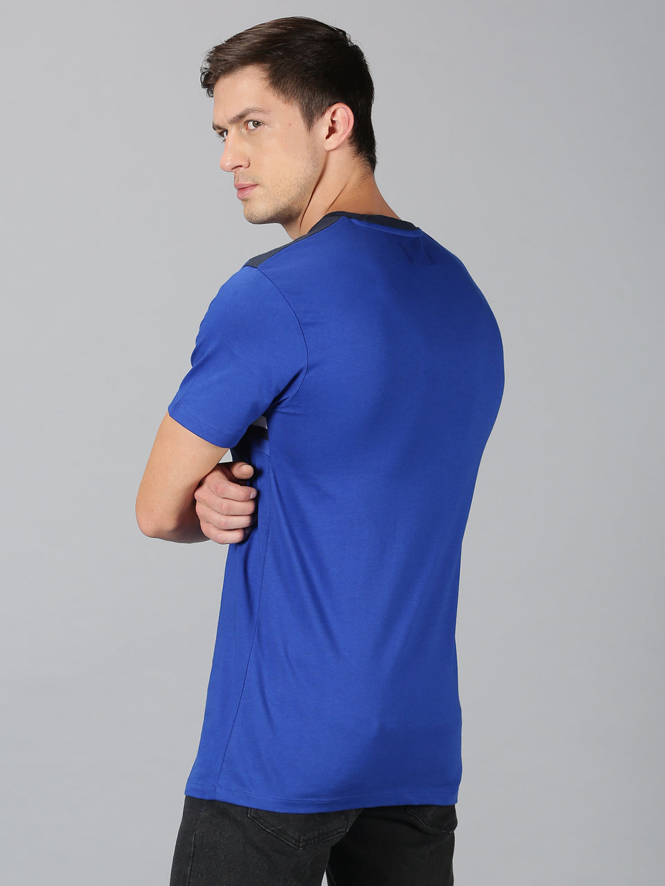 Men Blue Color Blocked Round Neck Organic Cotton Half Sleeve Casual T-Shirt