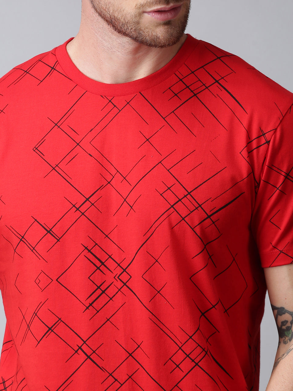 Men Red Black Cross Printed Organic Pure Cotton Round Neck Half Sleeve Regular Fit Casual T-Shirt