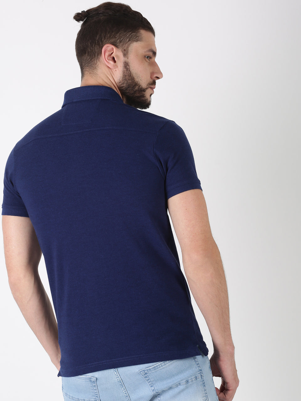 Men Plain Blue Cotton Polo T-shirt