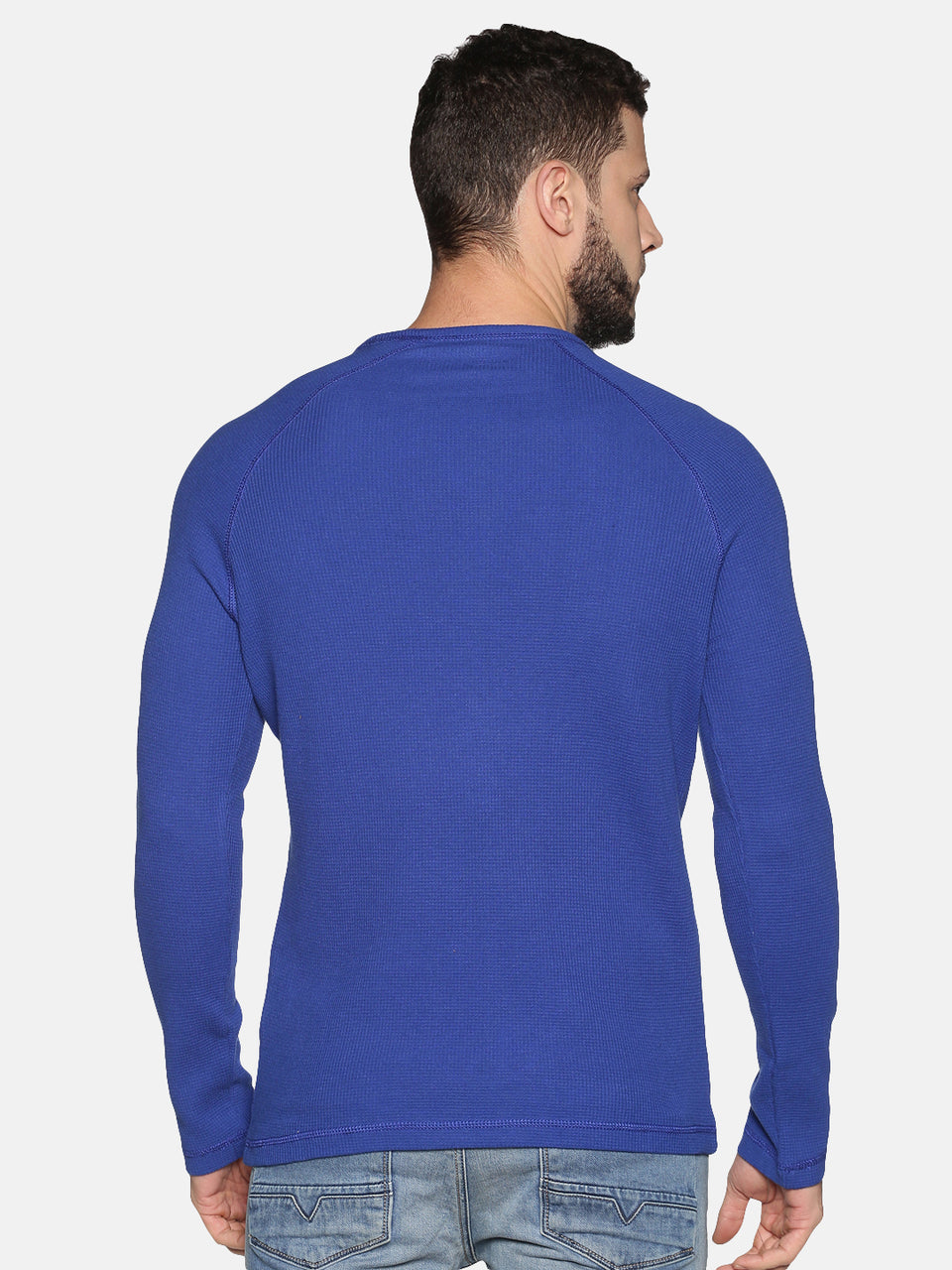 Men Blue Solid Round Neck Full Sleeve Casual Pullover Sweatshirt