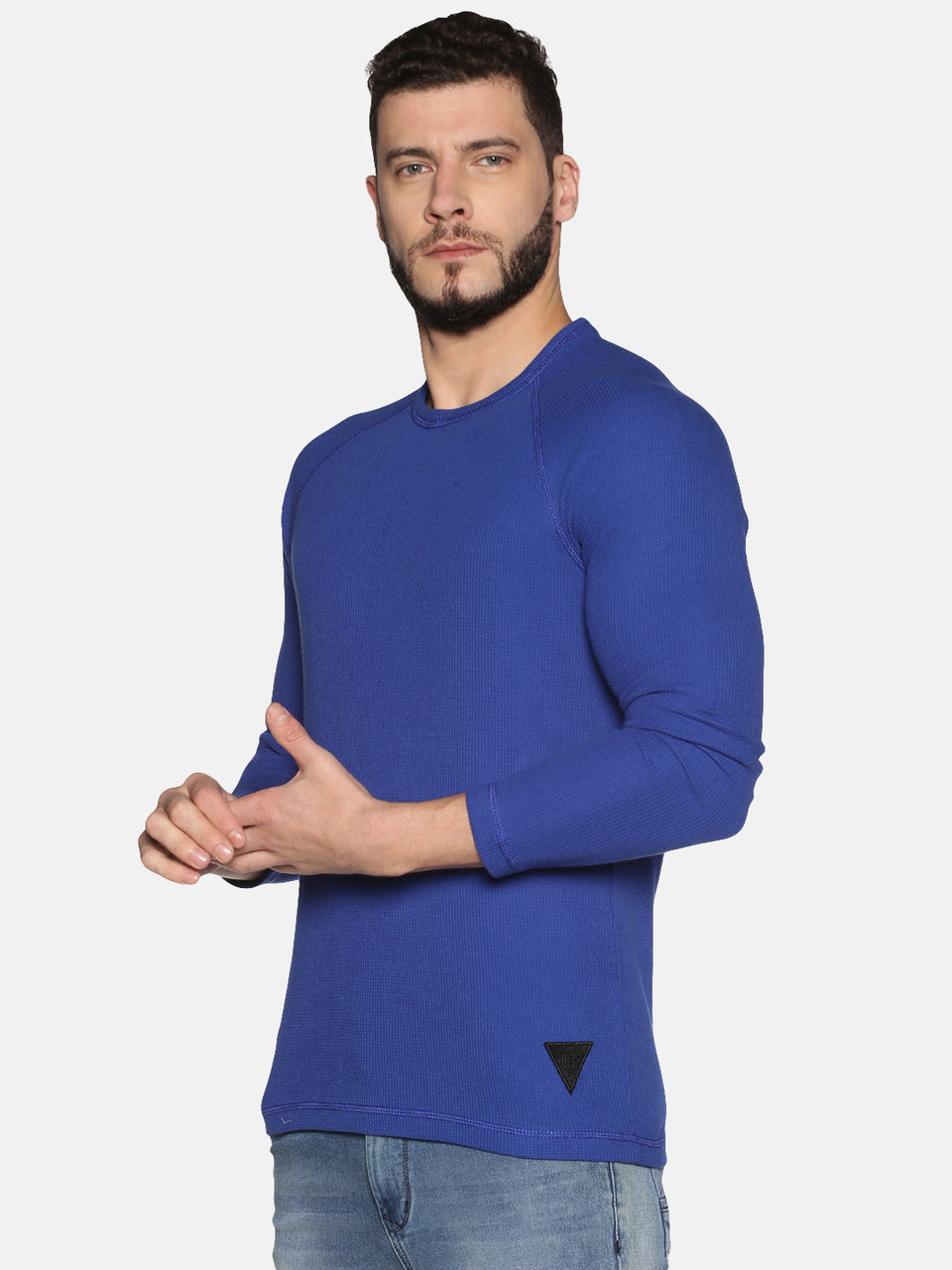 Men Blue Solid Round Neck Full Sleeve Casual Pullover Sweatshirt