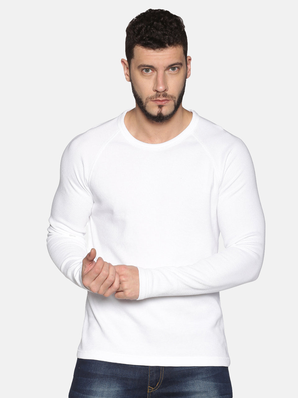 white cotton crew neck pullover sweatshirt