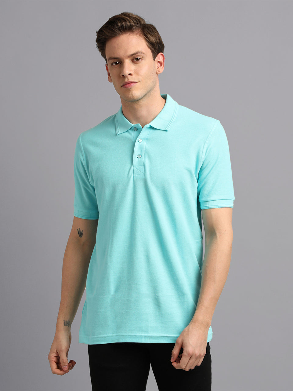 Men Plain Mint Cotton Polo T-shirt