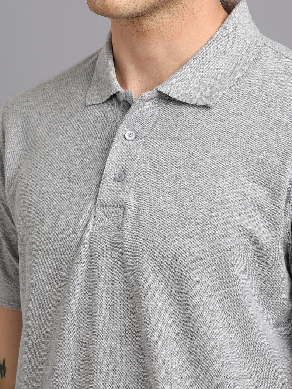 Men Plain Grey Cotton Polo T-shirt