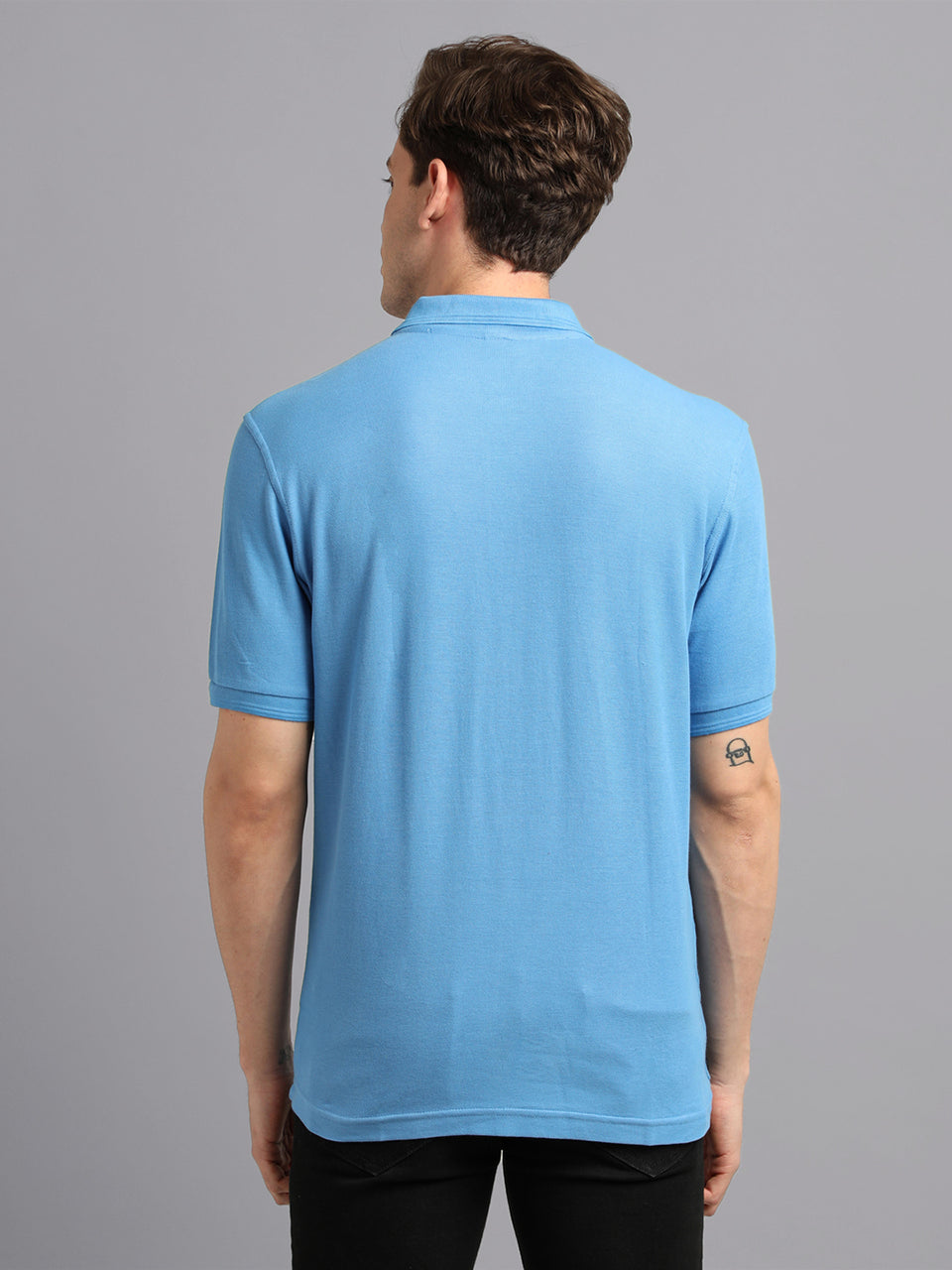 Men Plain Sky Blue Cotton Polo T-shirt