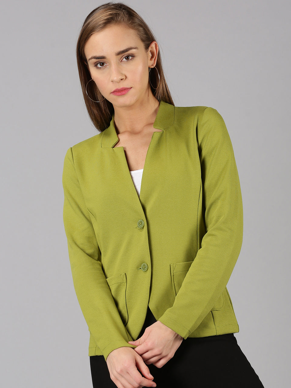 light green full sleeve solid women jacket