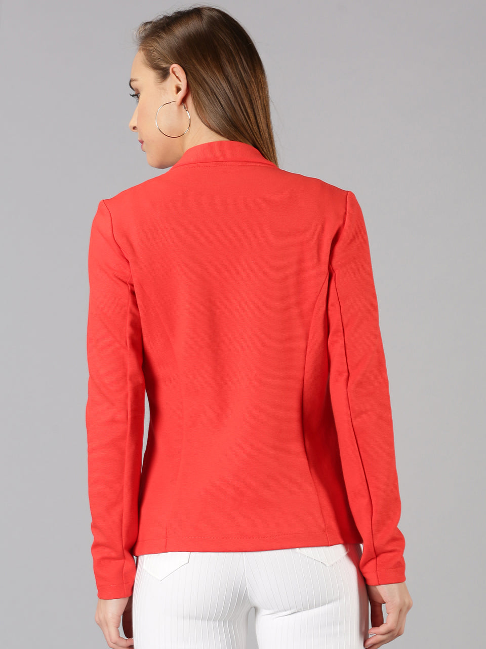 red full sleeve solid women jacket