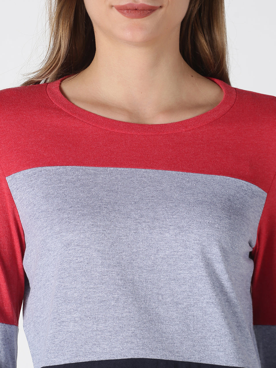 women red & blue cotton full sleeve t-shirt