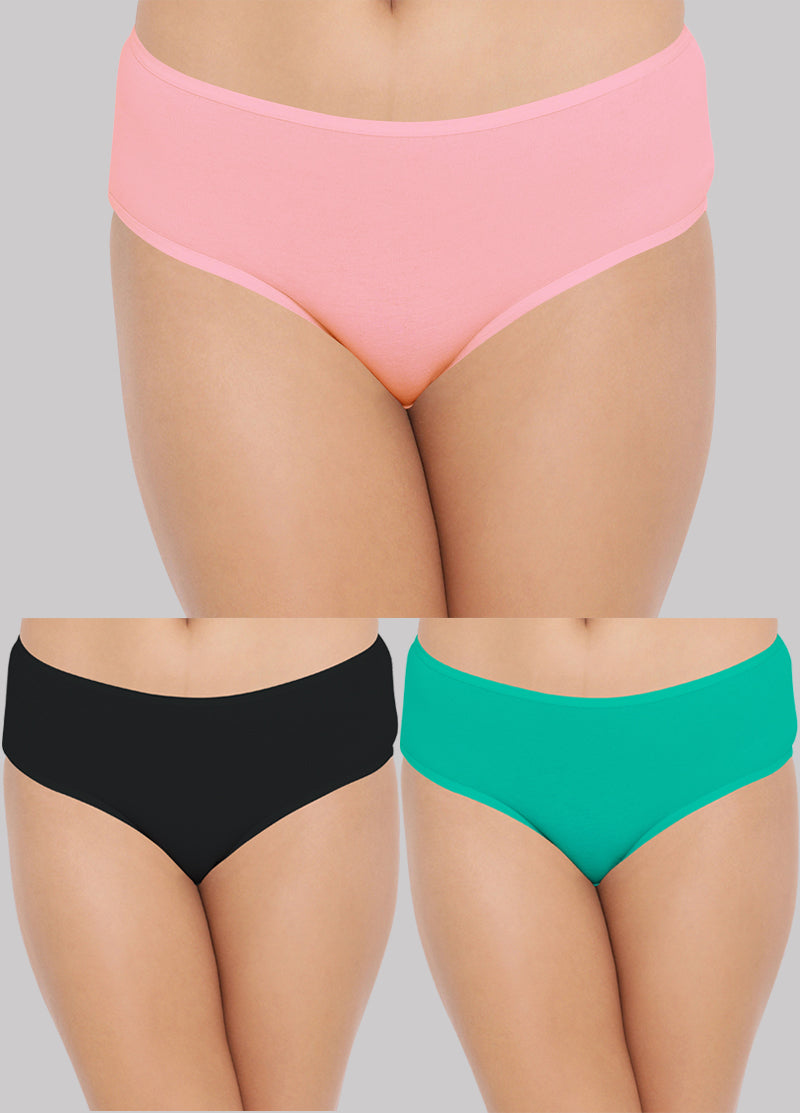 Women Solid Regular Panties Combo Pack Of 3(Black,Green,Pink)