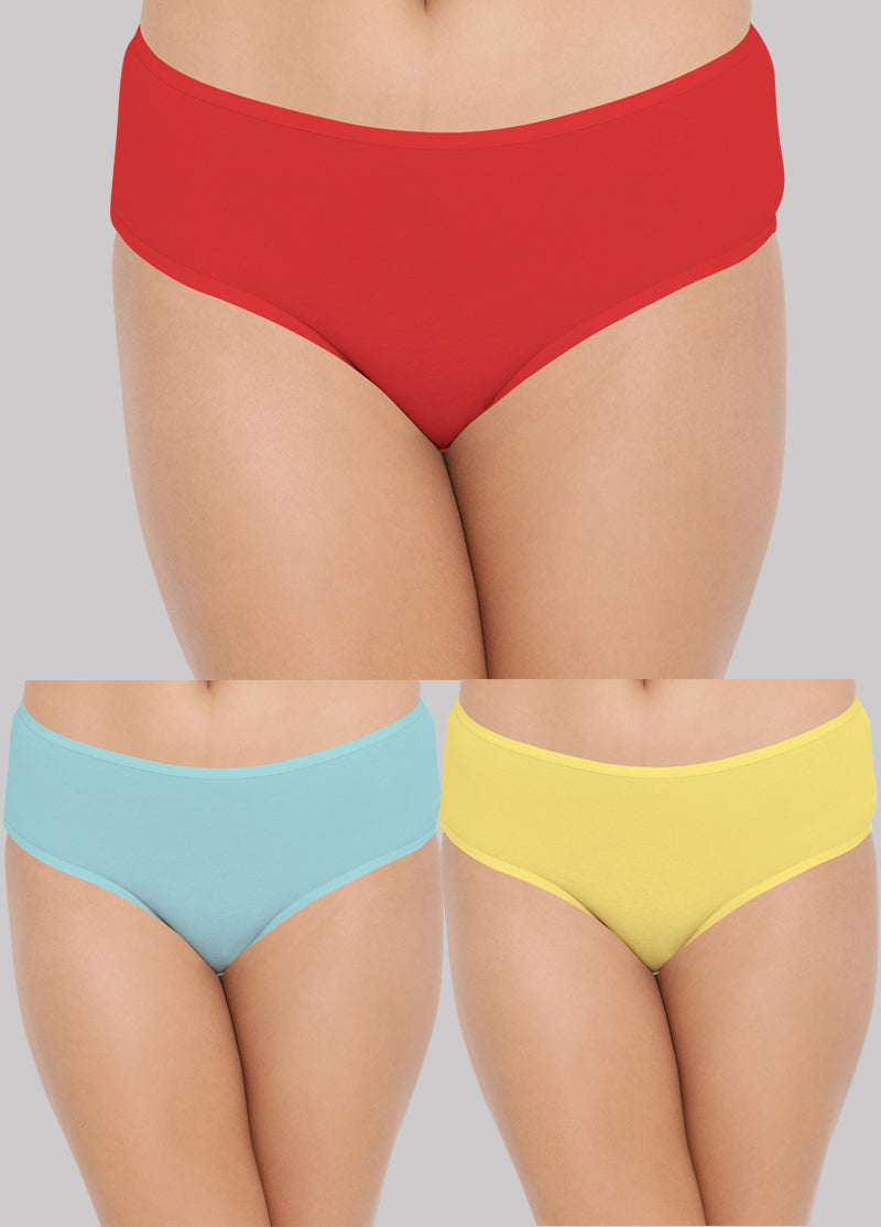 Women Solid Regular Panties Combo Pack Of 3(Red,Skyblue,Yellow)